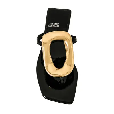 Jeffrey Campbell Linques-2 Sandal in black patent with gold hardware
