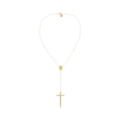 long gold y necklace with dagger