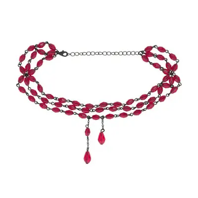 silver and red layered choker necklace