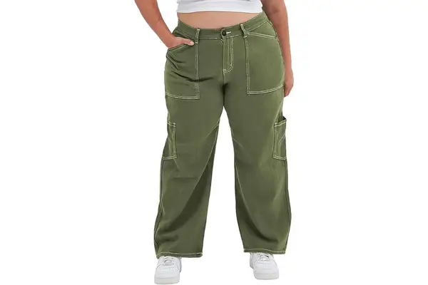 Eytino Womens Plus Size Cargo Pants High Waisted Stretch Wide Leg Baggy 