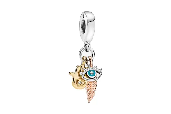 Pandora Hamsa, All-seeing Eye & Feather Spirituality Dangle Charm