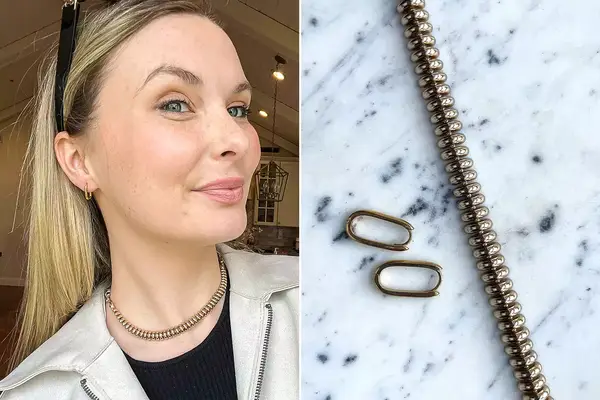 A person wearing a pair of pieces of jewelry from Madewell