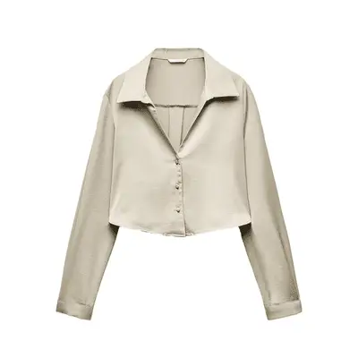 Zara Satin Effect Cropped Shirt in soft gold