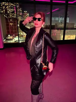 Maniere de Voir Leather Gathered Dress in black