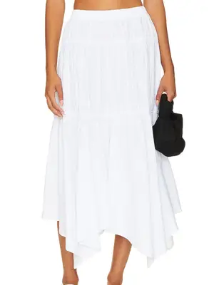 person wearing a Sndys Tahlia tiered white maxi skirt