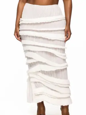 Hanifa Leilani cream tiered pleated skirt on model