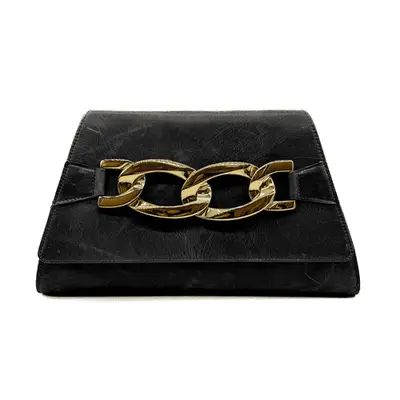 Streets Ahead Brenna Clutch in black with gold chain detail