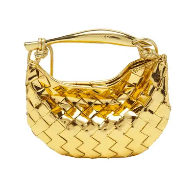 Bottega Veneta Sardin Mini Metallic Intrecciato Top Handle Bag in gold