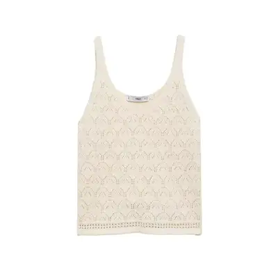 Mango Openwork Details Knit Top in ecru
