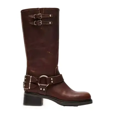 Steve Madden Astor Brown Leather Moto Boots