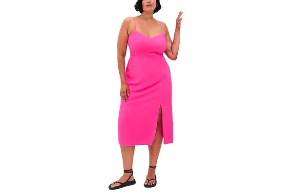 Gap Linen-Blend Tie-Back Corset Midi Dress