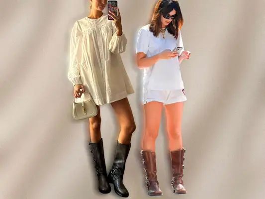 Emily Ratajkowski and Jordan Julian in Motorcycle Boots