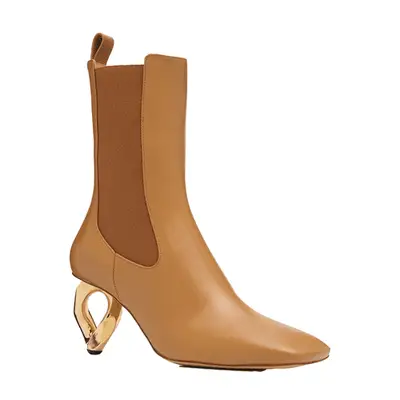 JW Anderson Leather Chain-Heel Chelsea Ankle Boots in tan with gold heel