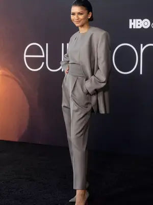 Zendaya wears a monochromatic gray Fear of God suit to an HBO Max Euphoria event in 2022