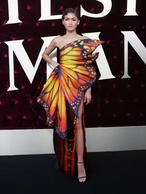Zendaya wears a monarch butterfly-inspired Moschino gown to the Australian premiere of The Greatest Showman in 2017