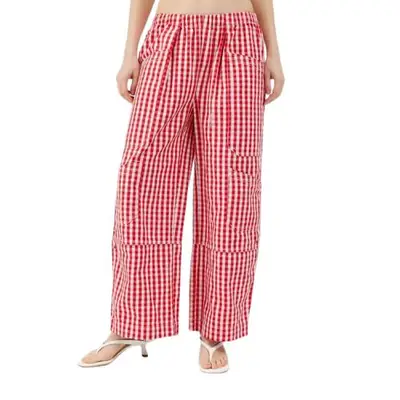 BDG Charlie Gingham Wide-Leg Pants in red multi on model