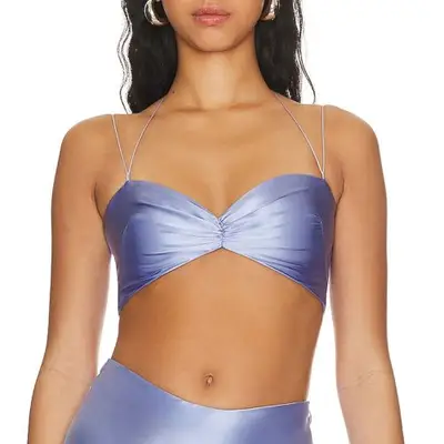 Natalie Rolt Tiffany Crop Top in bluebell periwinkle on model