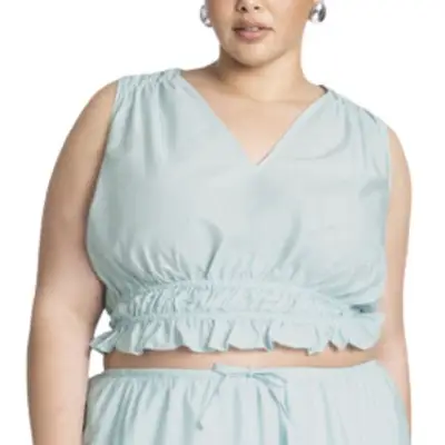 Eloquii Shirred Top in mint green on model