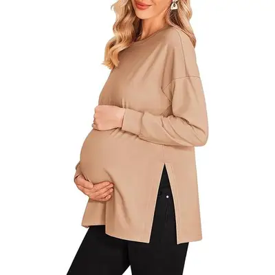 Amazon Ekouaer Womenâs Maternity Shirts Long Sleeve Split Side Pregnancy Teeg