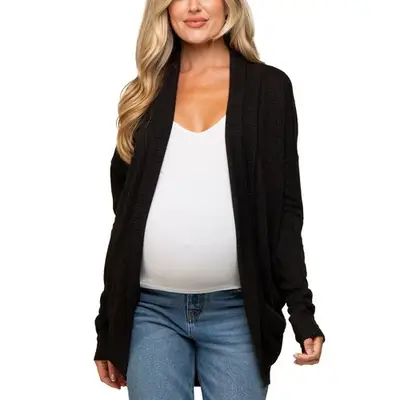 Pinkblush Black Ribbed Open Front Maternity Cardigan