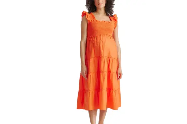 Quince Organic Cotton Maternity Smocked Midi Dress