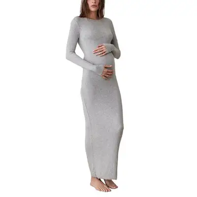 Bumpsuit Soft Rib Maxi Long Sleeve Dress