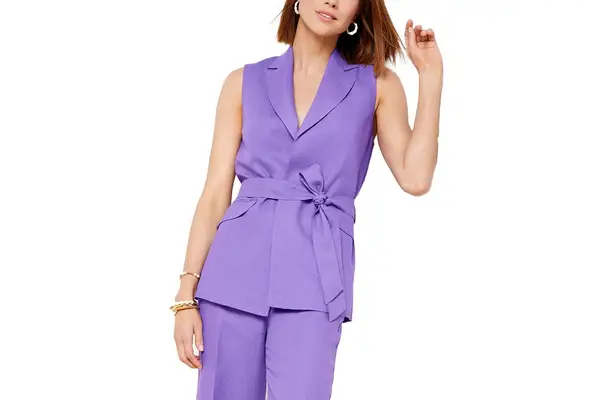 Talbots Belted Linen Blend Vest