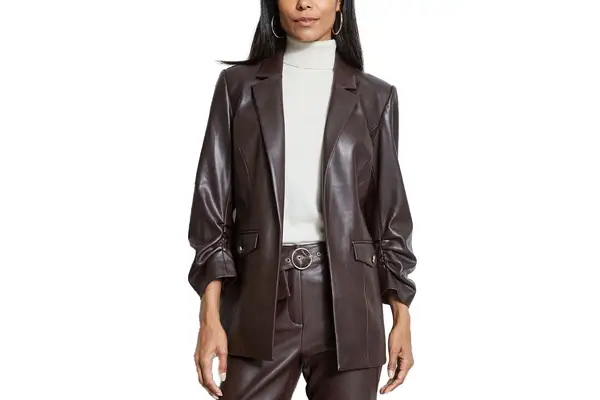 T Tahari Petite Vegan Leather Blazer