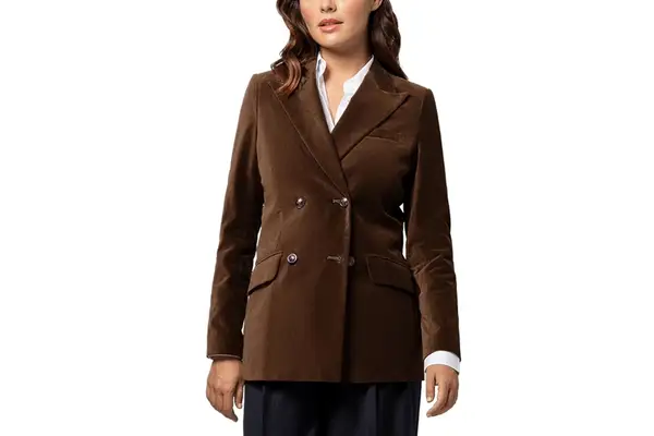 Sumissura Brown Velvet Double Breasted Blazer