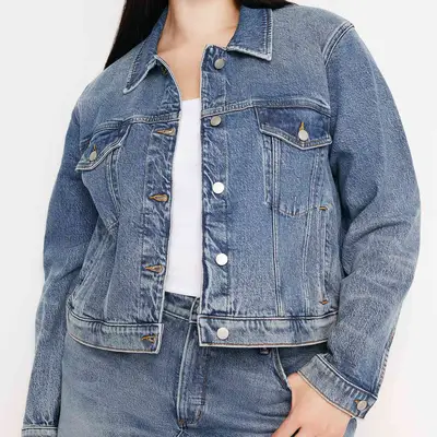 Good American Classic Denim Jacket on model