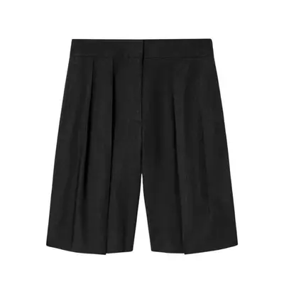 COS Longline Pleated Linen Shorts in black