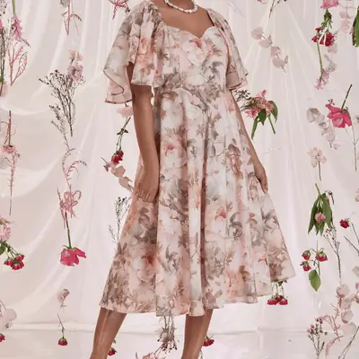 Staud Midi Wayfaring Dress in azure on model