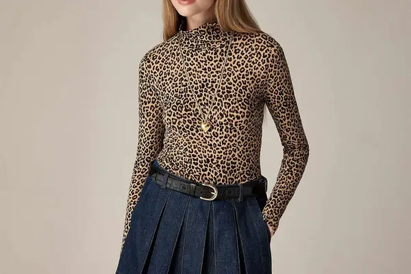 J.Crew Tissue crepe turtleneck in leopard print