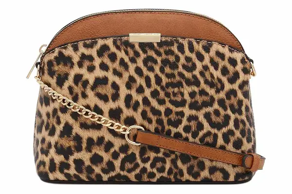 FashionPuzzle Leopard Paisley Print Small Dome Crossbody with Chain Strap