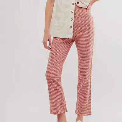 Free People In My Feelings Slim Crop Pants in orange and white gingham check
