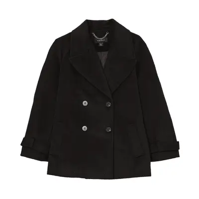 Karen Millen Tailored Wool Blend Double Breasted Short Pea Coat in black
