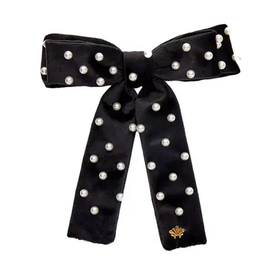 Lele Sadoughi Jet Pearl Embellished Antoinette Bow Barrette