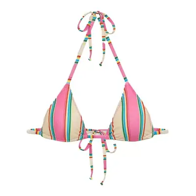Frankies Bikinis x Djerf Avenue Sunrise Micro Bikini Top in pink, yellow, and green stripe