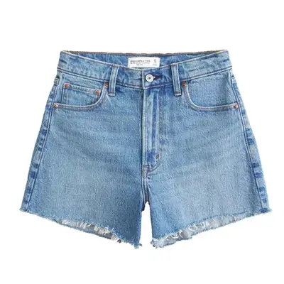 Abercrombie and Fitch High Rise 90s Cutoff Short in medium wash denim