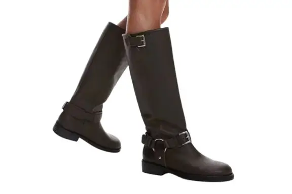 Topshop Tee Premium Leather Knee High Biker Boots