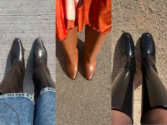 Three recommended knee-high boot options shown side-by-side on various backgrounds