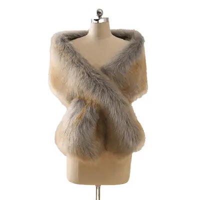 Etsy Vintage Faux Fur Wrap in brown and dusty blue-gray