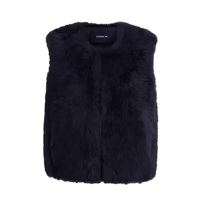 Coach Fluffy Shearling Vest in dark blue
