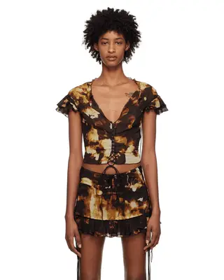 model wearing a brown matching set