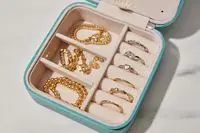 Close-up of an open Vee & Co. Small Travel Jewelry Case