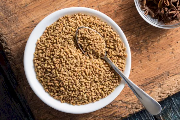 Directly Above Shot Of Fenugreek Seeds In Bowl On Table