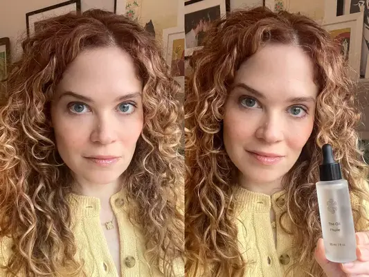 A person before and after using the Crown Affair The Hair OilA person before and after using the Crown Affair The Hair Oil