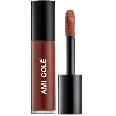 Brown lop gloss tube with Ami Cole logo 