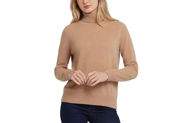Cashmere Turtleneck Sweater in Tan 