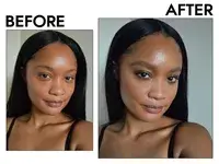 Before and after comparison of a person wearing Bobbi Brown Skin Foundation Stick